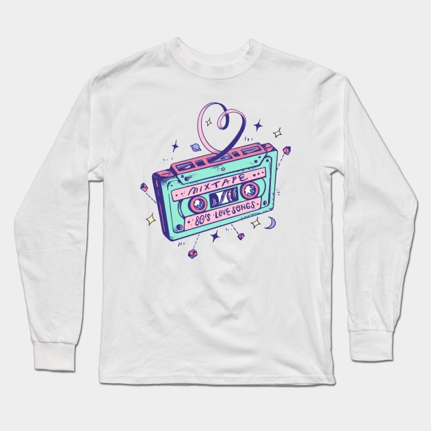 80s love songs mixtape Long Sleeve T-Shirt by Paolavk